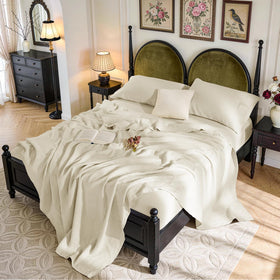 SONORO KATE French pure linen king sheets folded to show texture and cream color