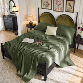 SONORO KATE olive green linen king set with deep pockets for secure fit.