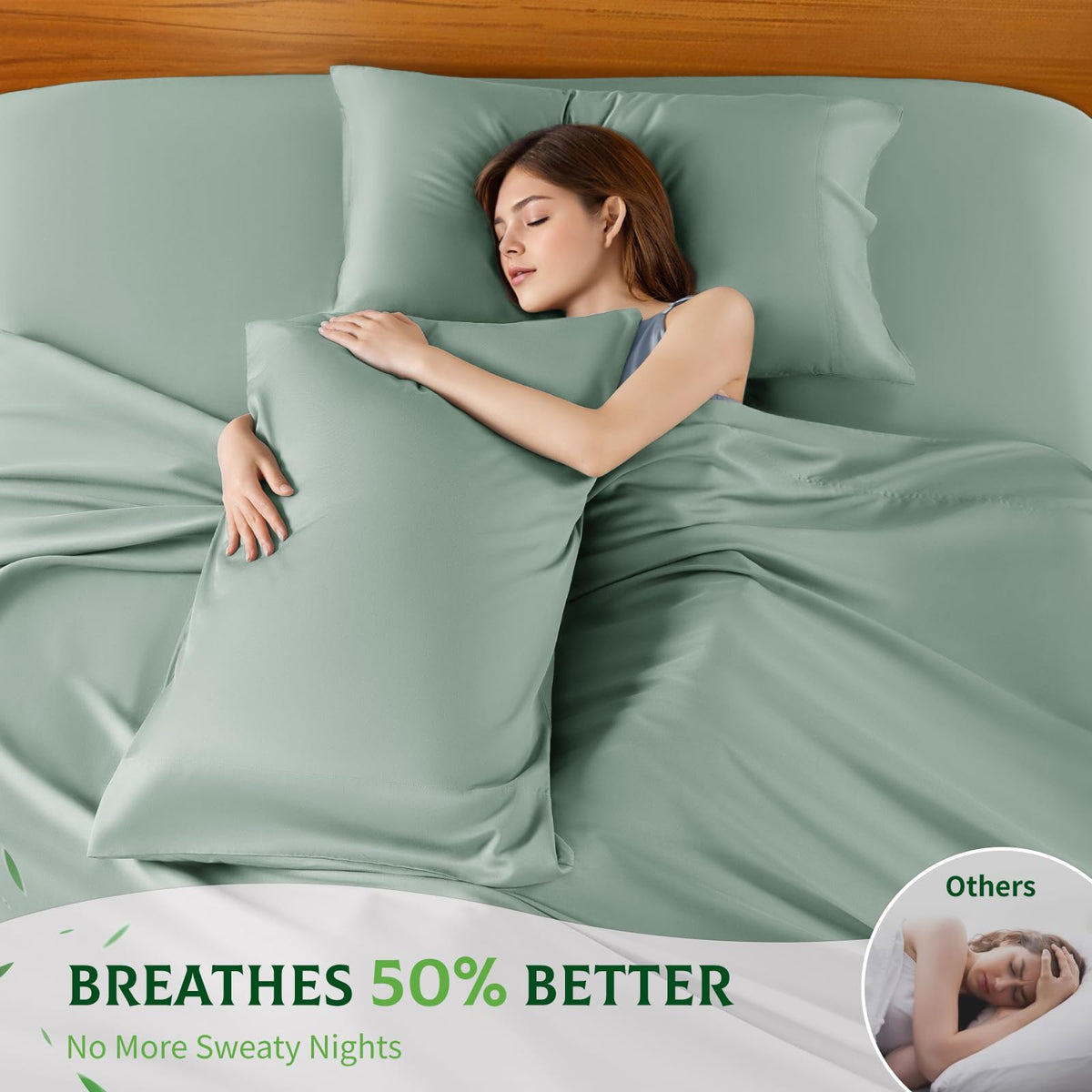 SONORO KATE Sea Glass king bedding ensemble showing cooling and moisture management