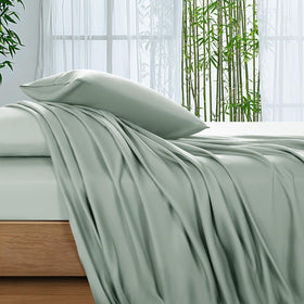 SONORO KATE Sea Glass queen flat sheet shows silky softness and hotel-grade finish.