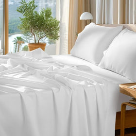 SONORO KATE queen flat sheet in white shows smooth, breathable fabric for all-night comfort.