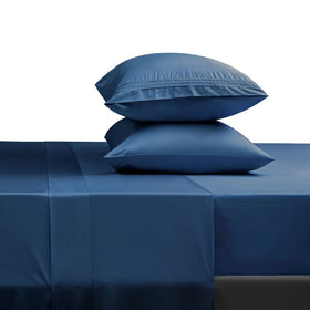 SONORO KATE navy bed sheet set close-up weave shows ultra-soft microfiber texture