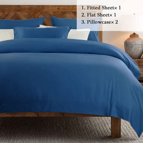 SONORO KATE navy 4-piece queen sheets folded for instant styling