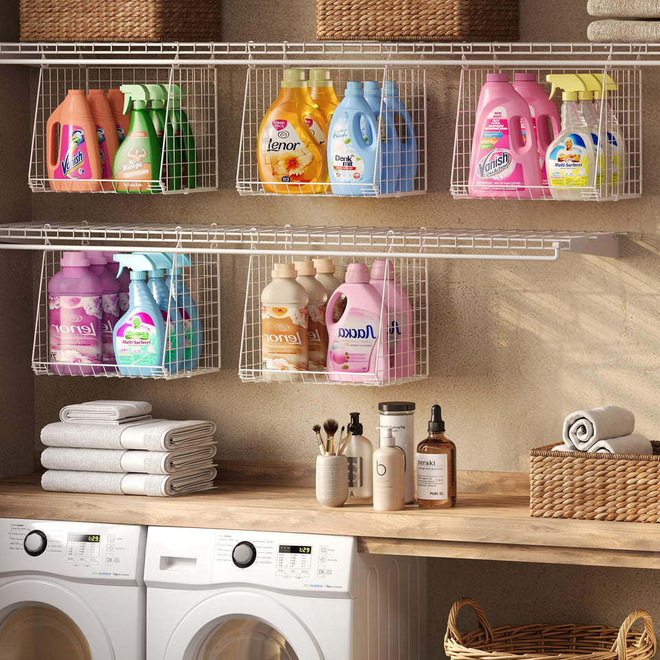 Sonyabecca 3-pack extra-tall basket assembly on a wire shelf for space-saving storage.
