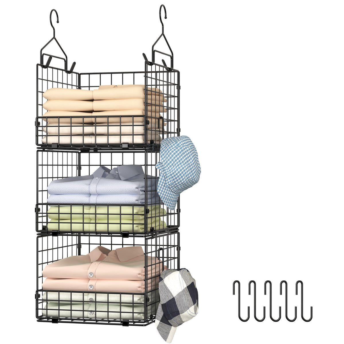 Sonyabecca 3-tier hanging closet organizer setup in a neat wardrobe.