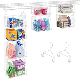 Sonyabecca 4-tier hanging laundry organizer, foldable wire shelf baskets for compact closet storage.
