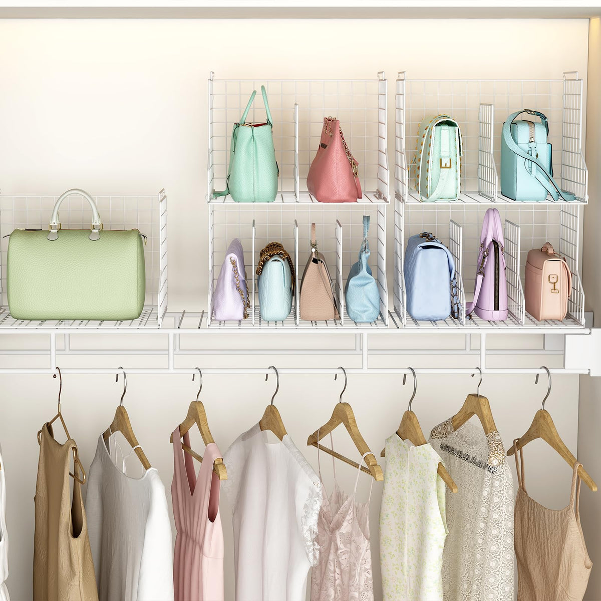 Sonyabecca Adjustable divider system fits various bag sizes for organized storage.