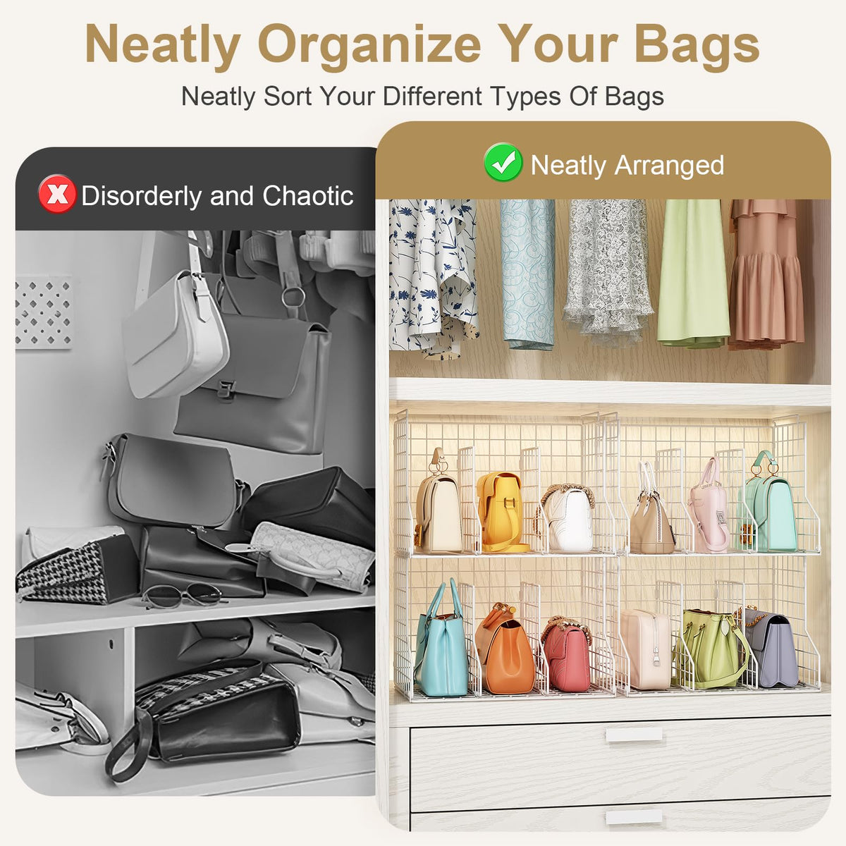 Sonyabecca Bag organization shelves keep wallets and totes easy to access.