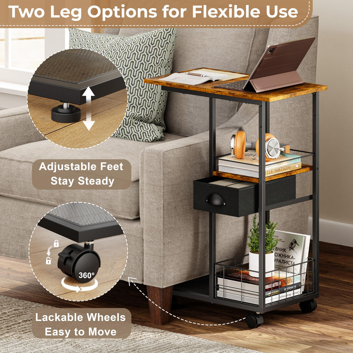Sonyabecca bedside table with bottom storage basket—keeps essentials within reach.
