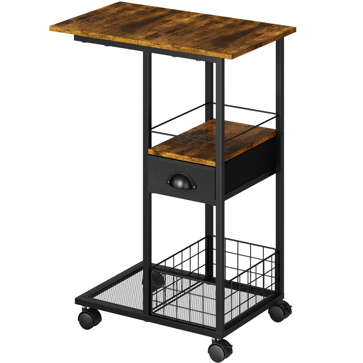 Sonyabecca C-shaped table with wheels—easy mobility for living room use.