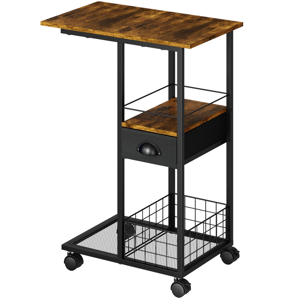 Sonyabecca C-shaped table with wheels—easy mobility for living room use.