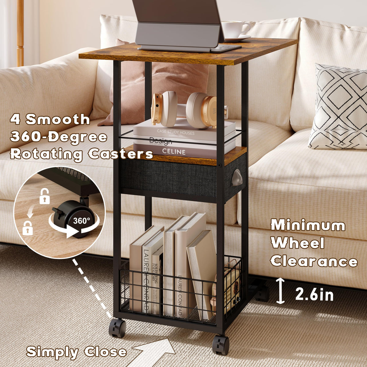 Sonyabecca C-table bottom basket adds extra storage beneath.