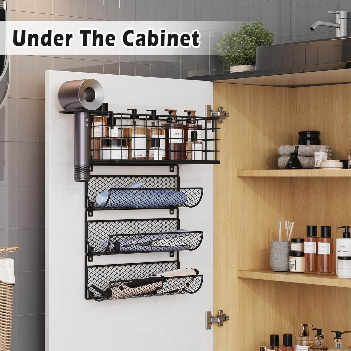 Sonyabecca diamond mesh shelves neatly store sprays and tools