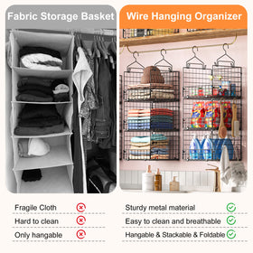 Sonyabecca sturdy metal baskets organize sweaters and hats neatly.