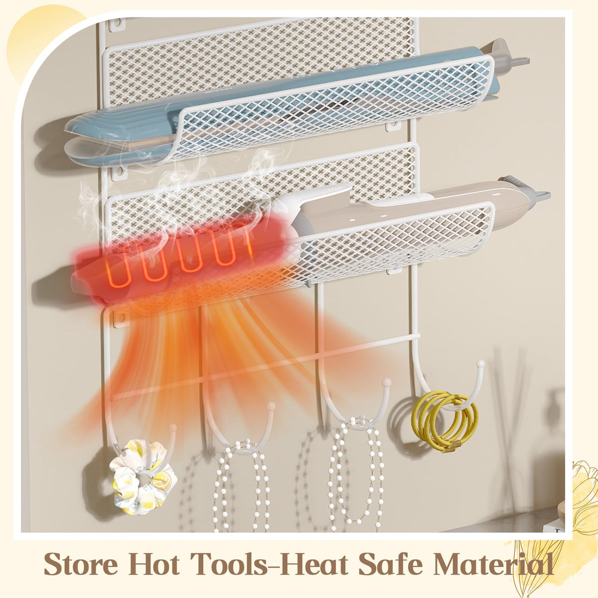 Sonyabecca hair dryer holder with iron ring keeps hot tools safely stored