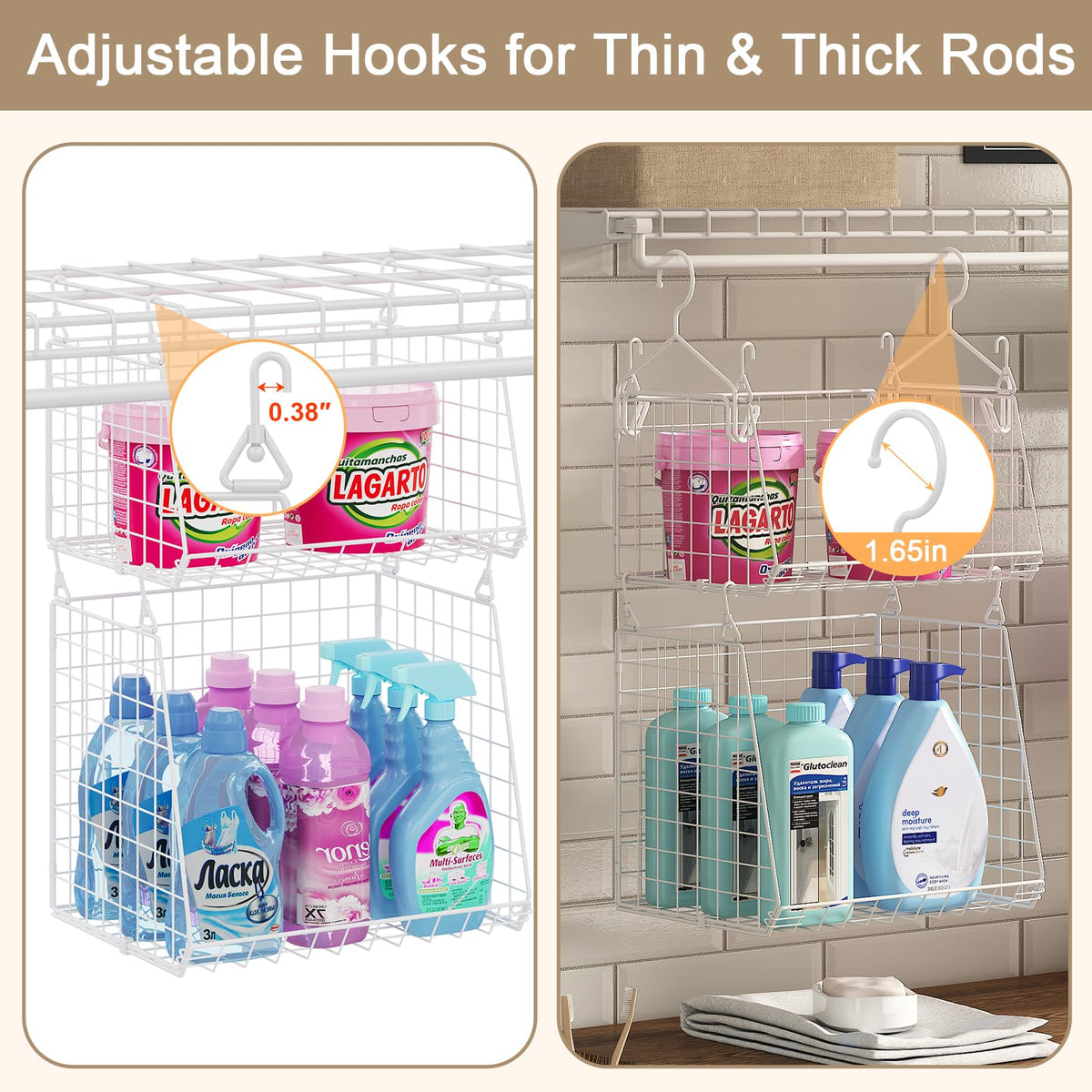 Sonyabecca large hooks (1.65-inch) for thick closet rods ensure sturdy hanging.