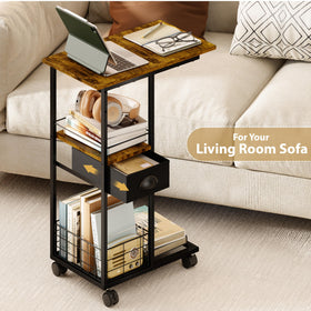 Sonyabecca portable table with lockable wheels—stays put when needed.