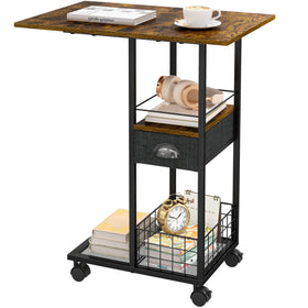 Sonyabecca rolling C-table with wood top, ideal for laptops and snacks.