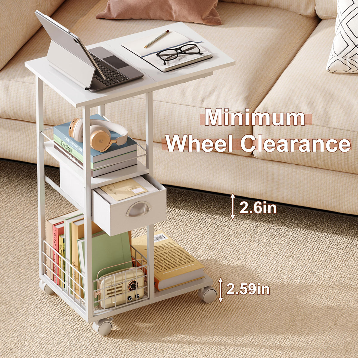 Sonyabecca rolling side table offers base options for stability or easy movement.