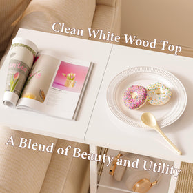 Sonyabecca rolling side table bottom basket stores snacks and tissues for quick access.