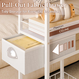 Sonyabecca rolling side table with fabric drawer keeps remotes and glasses close at hand.