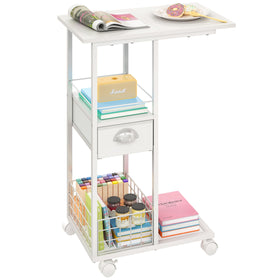 Sonyabecca rolling side table with smooth wooden top, ideal for laptops or drinks beside the couch.