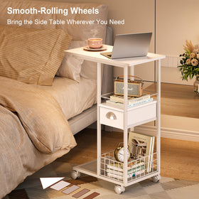Sonyabecca rolling side table features swivel wheels for effortless room-to-room repositioning.
