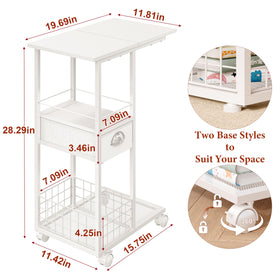 Sonyabecca rolling side table in white-wood finish complements modern bedrooms and living spaces.