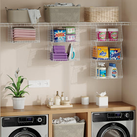 Sonyabecca multi-purpose basket shown holding detergents on a grid shelf.