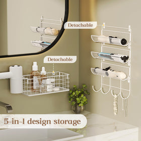 Sonyabecca wall-mounted hooks organize styling tools and cords neatly