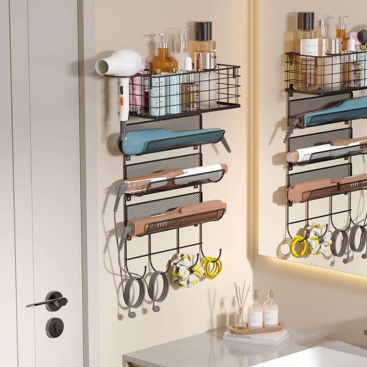 Sonyabecca wall-mounted hair dryer holder assembly keeps styling tools within reach