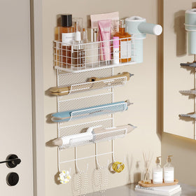 Sonyabecca wall-mounted hair tool organizer in white for clutter-free bathroom organization