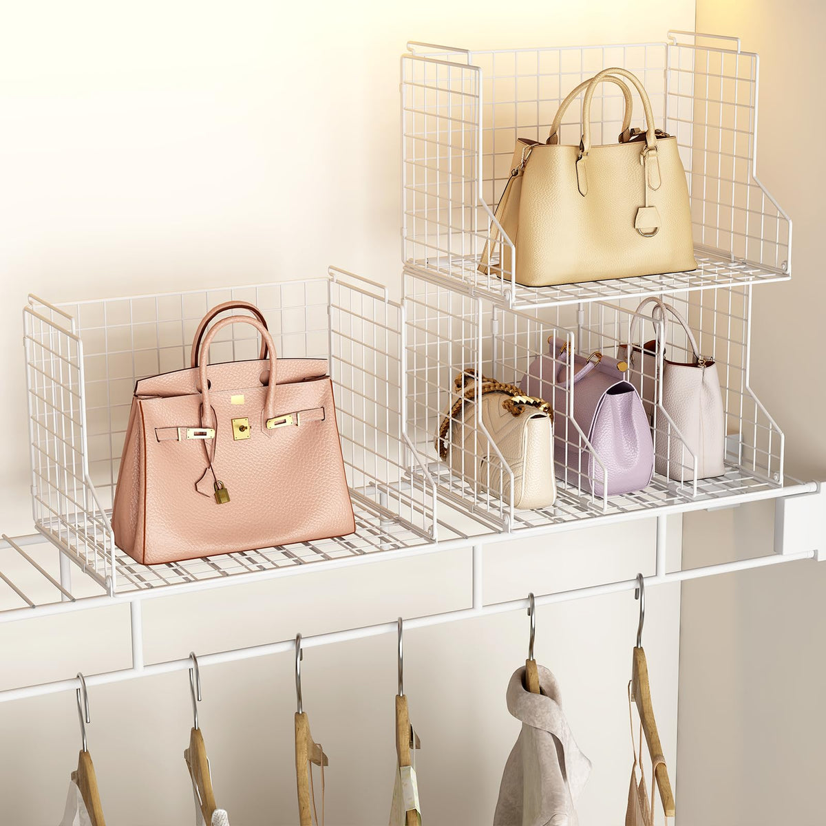 Sonyabecca Metal basket frames provide durable, long lasting bag organization.