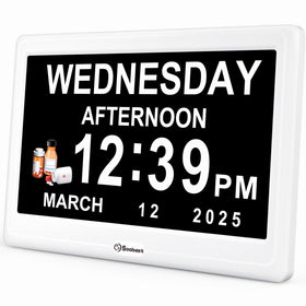 Soobest 12-inch dementia clock front view with large display for easy readability.