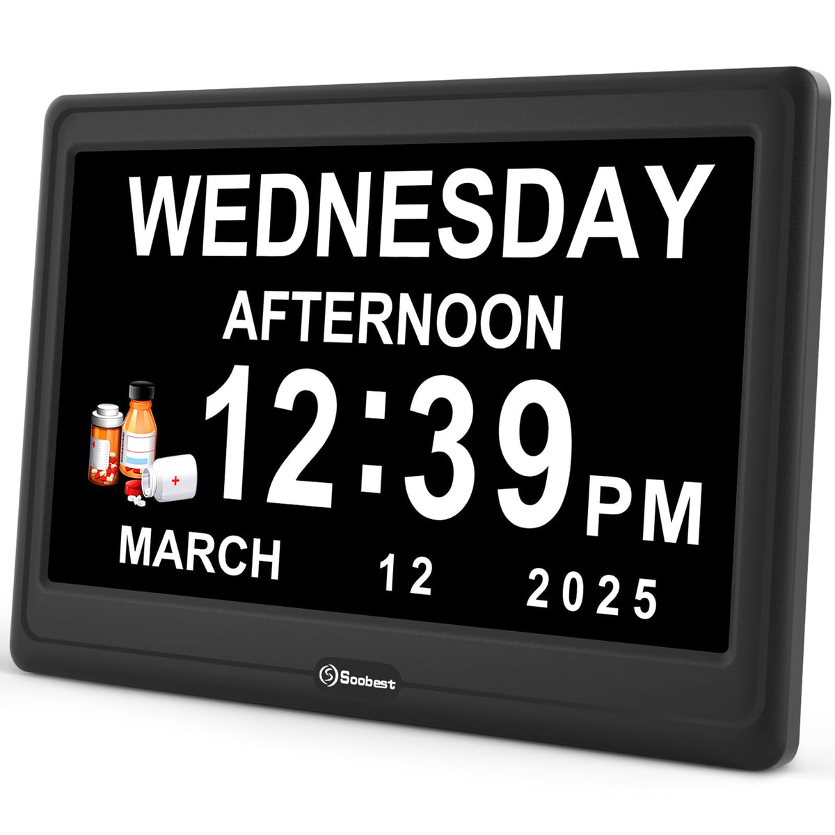 Soobest 12-inch dementia clock with a large display for clear day, date, and time.