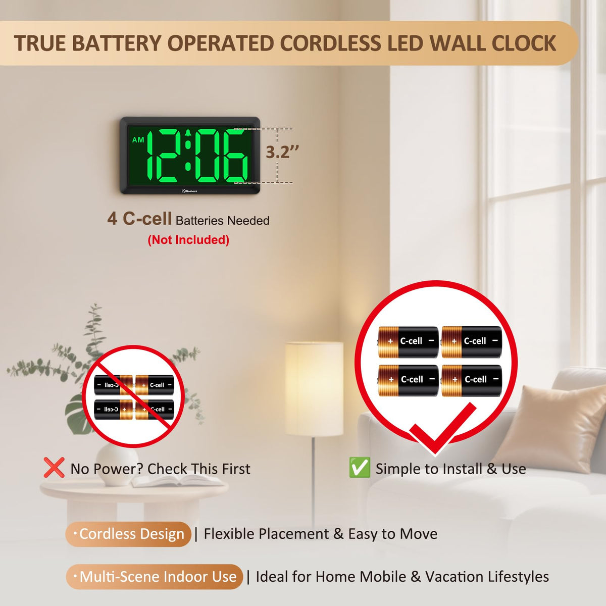 Soobest 3.2-inch digits display makes time easy to read.
