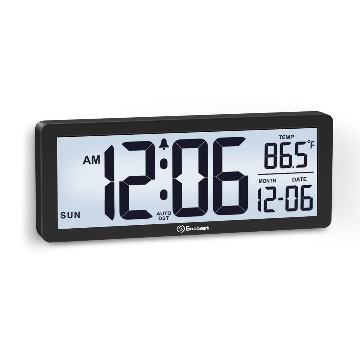 Soobest 8.5-inch digital wall clock on wall showing time and date for quick daily planning.