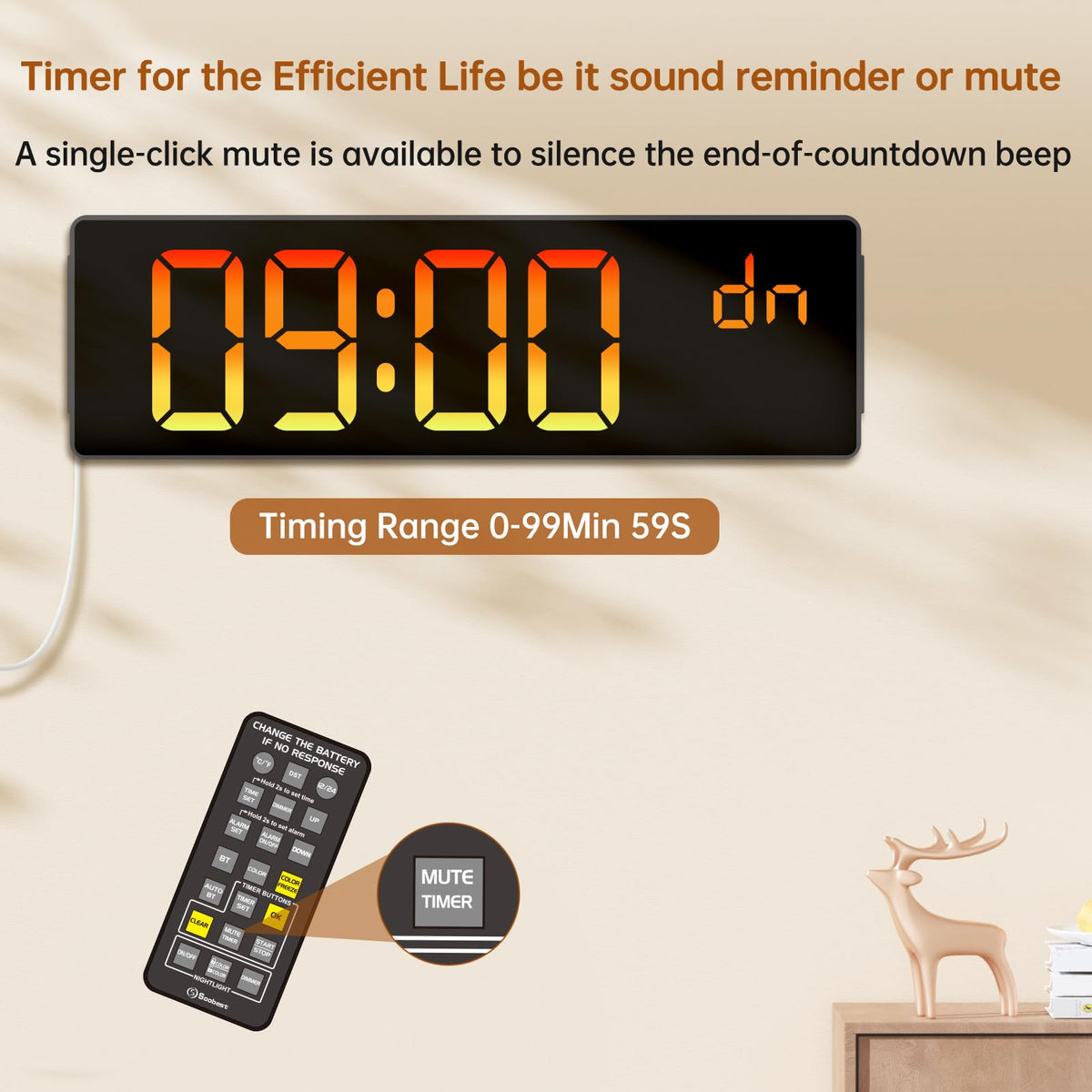 Soobest clock back with power cord area showing 6 ft length and clean setup.