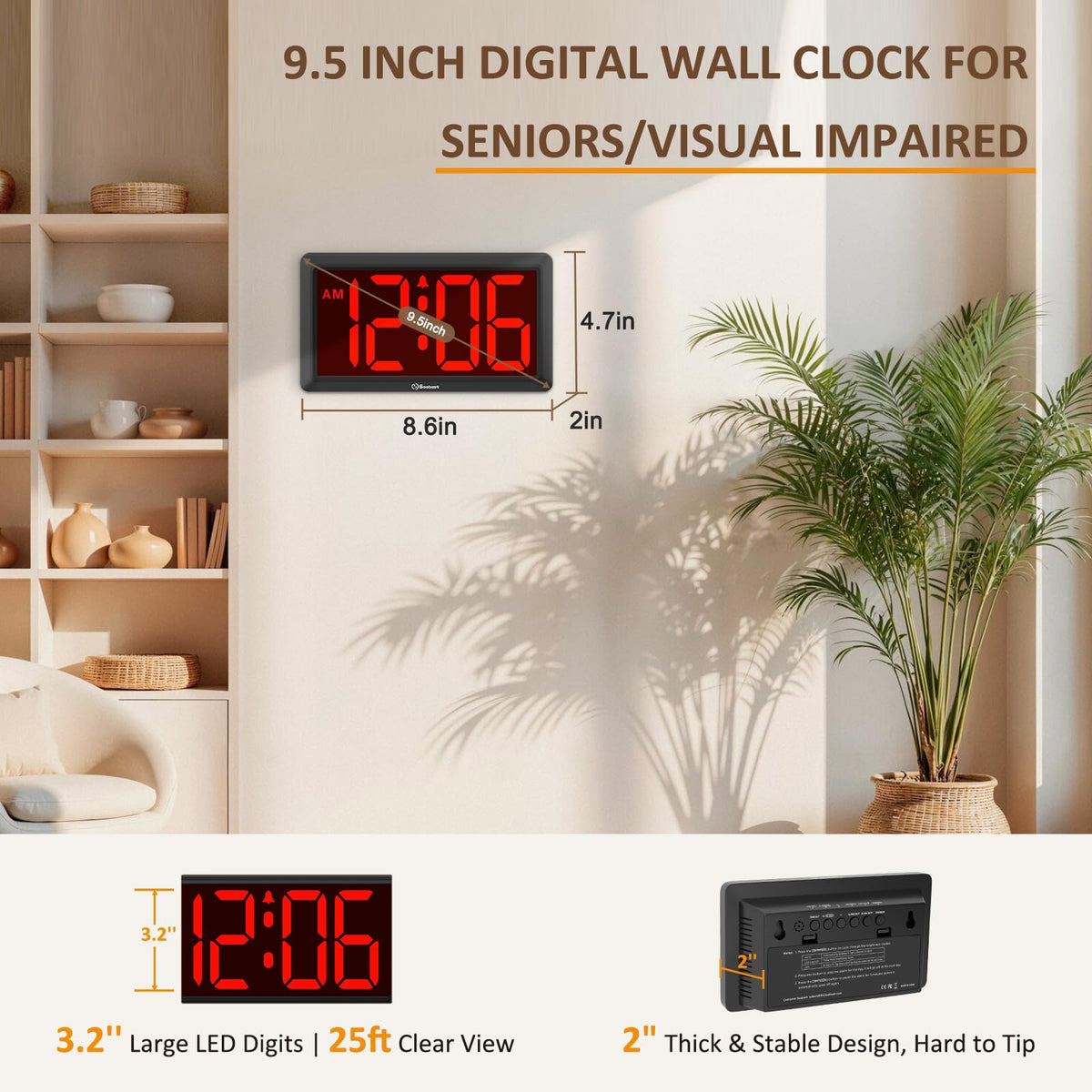 Soobest cordless battery-operated clock enables flexible indoor placement.
