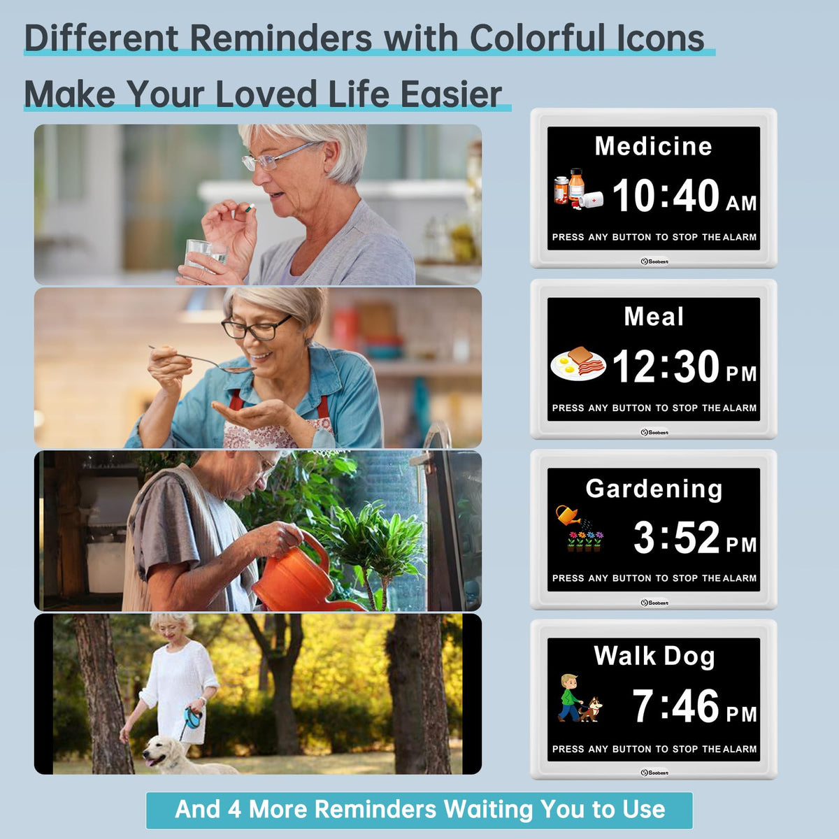 Soobest dementia clock offers three built-in ringtones for cues