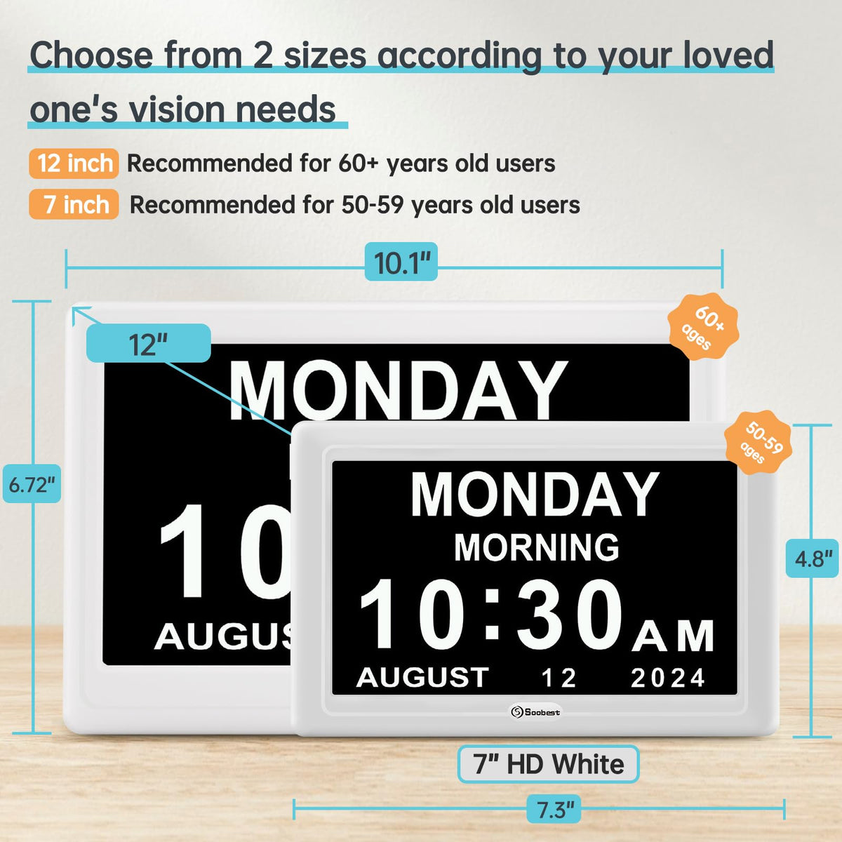 Soobest dementia clock showing alarm reminders for daily routines