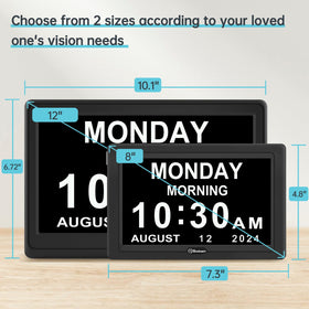 Soobest clock showing 20 alarms for daily reminders like meds and hydration.