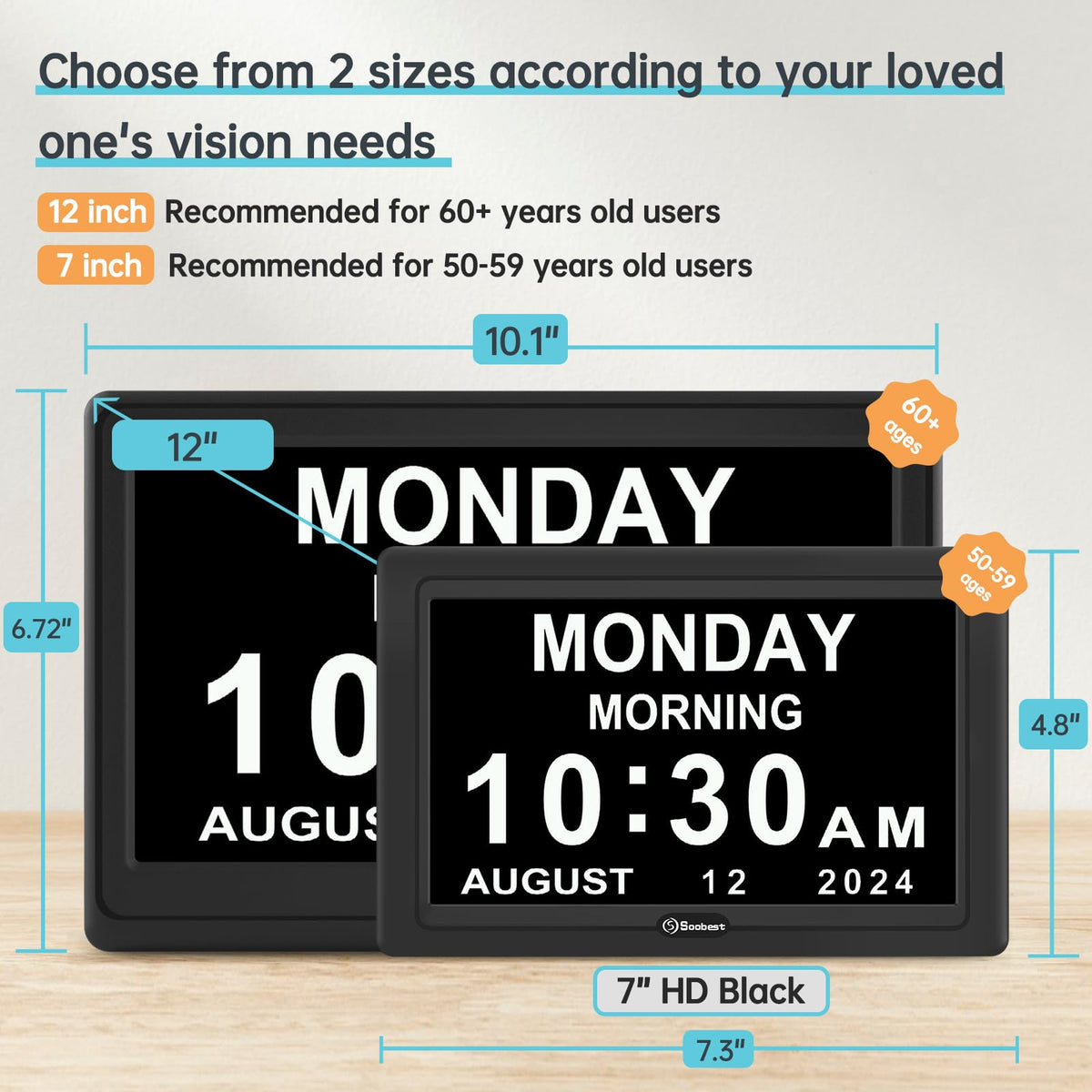 Soobest Dementia Clock alarms and reminders icons shown on screen
