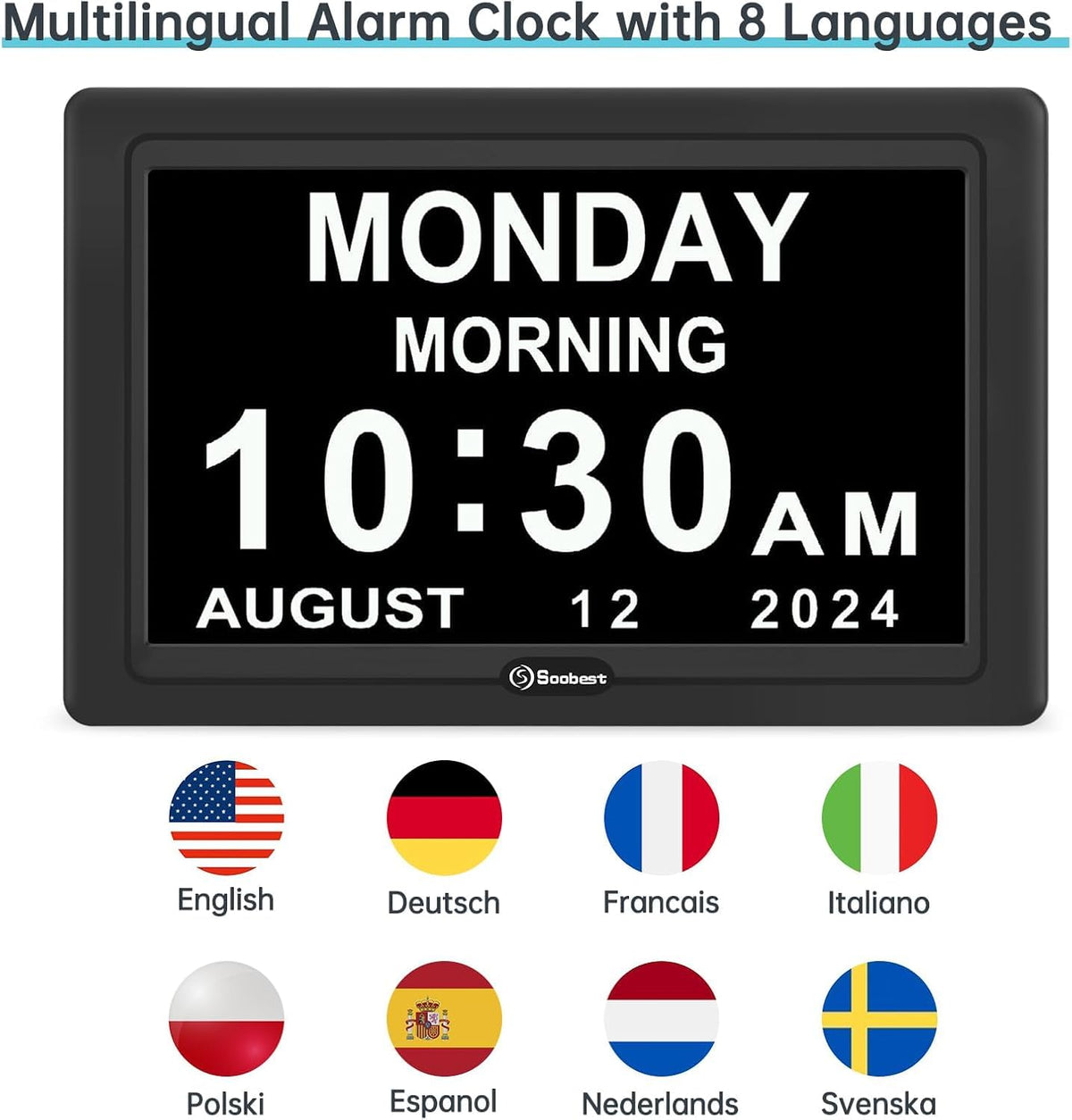 Soobest Dementia Clock easy setup buttons held in hand