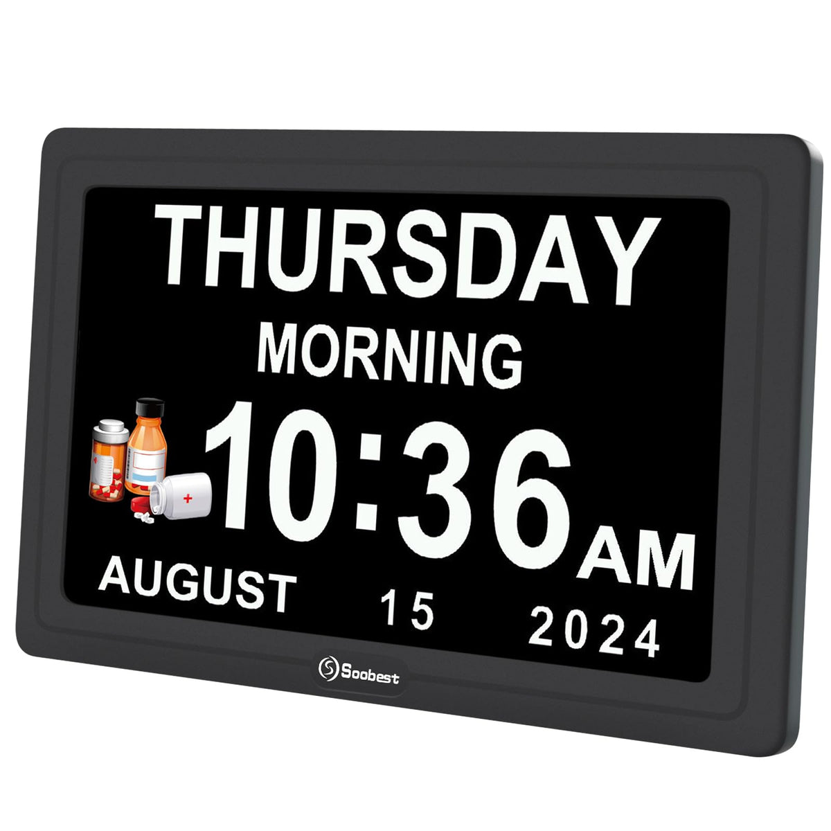 Soobest Dementia Clock with large display viewed from the front for easy readability