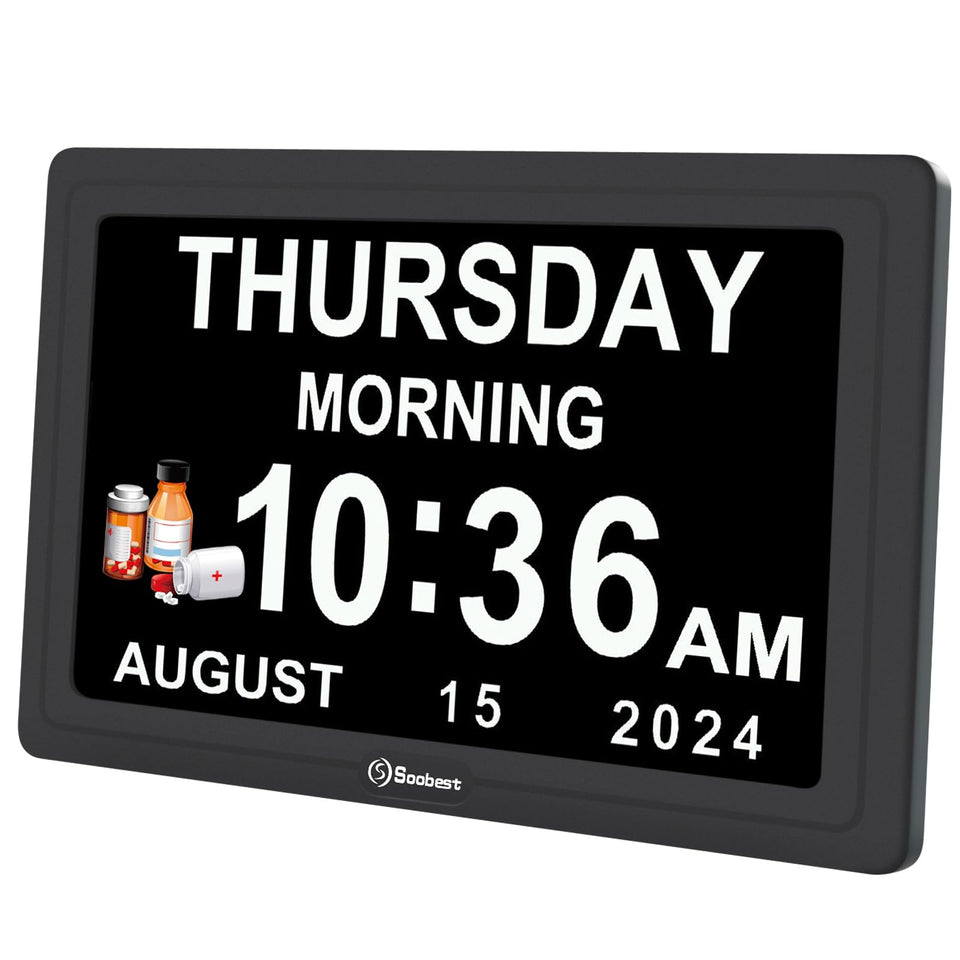 Soobest Dementia Clock with large display viewed from the front for easy readability