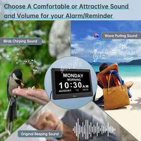 Soobest dementia clock features three alarm sounds and adjustable volume.