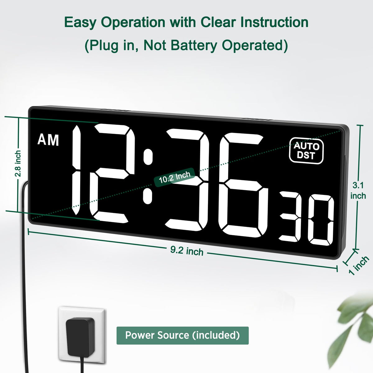 Soobest clock with 5-level brightness dimmer for comfortable day or night viewing.