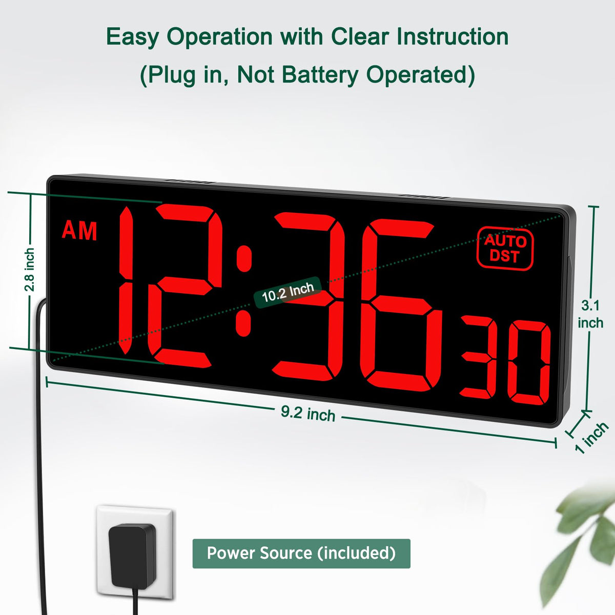 Soobest clock with 5-level brightness dimmer for day and night viewing.