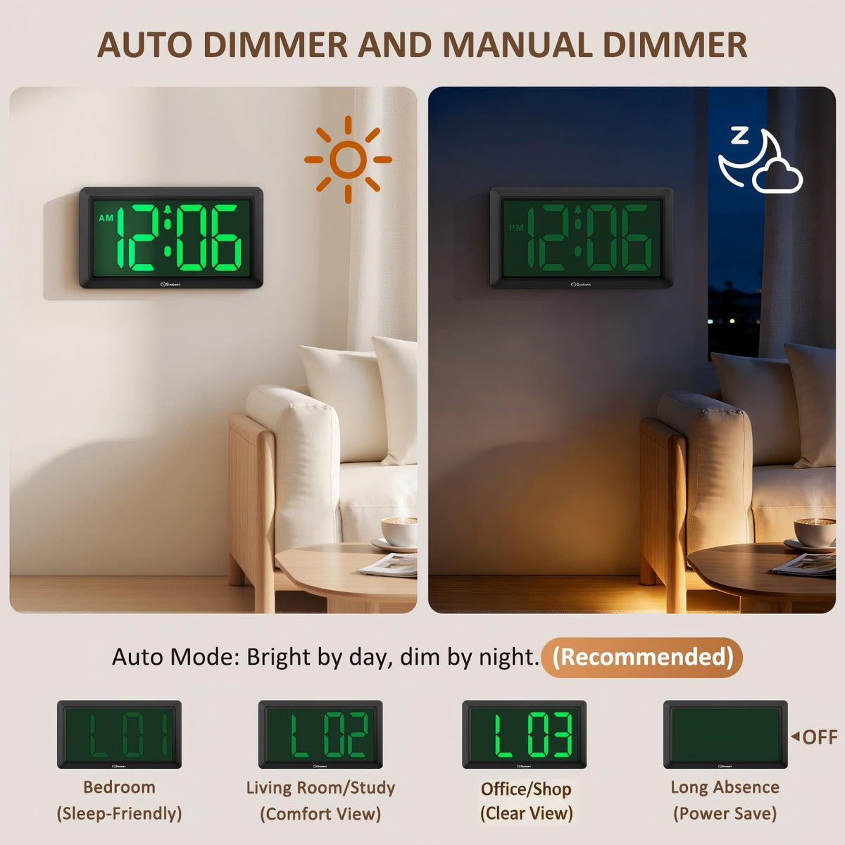 Soobest manual dimmer levels let you set comfortable brightness.